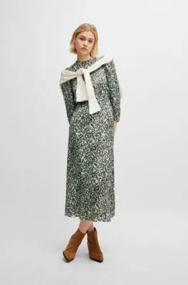 Long-sleeved dress in printed canvas with buttoned placket