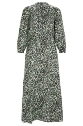 Long-sleeved dress in printed canvas with buttoned placket