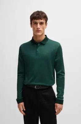 Long-sleeved polo shirt in cotton with concealed placket