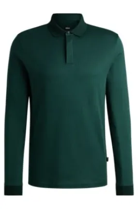 Long-sleeved polo shirt in cotton with concealed placket