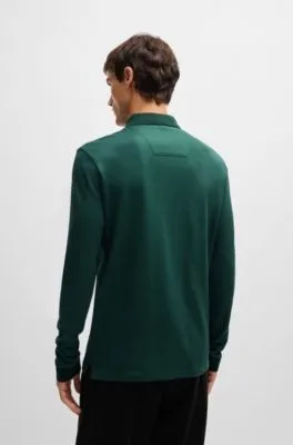 Long-sleeved polo shirt in cotton with concealed placket