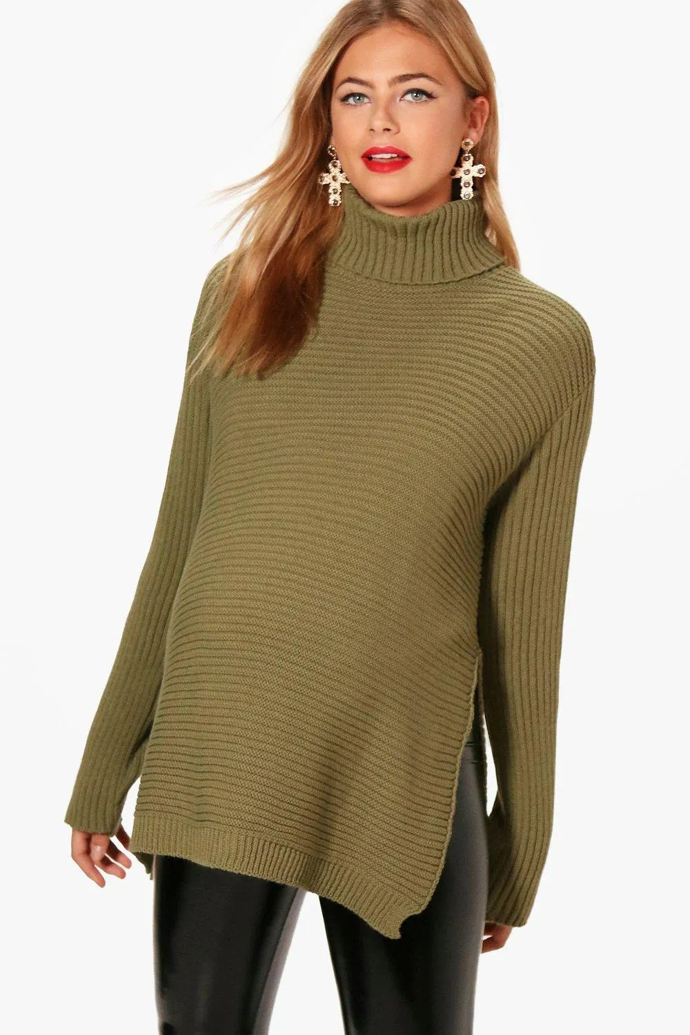 Maternity Turtleneck Sweater With Side Split