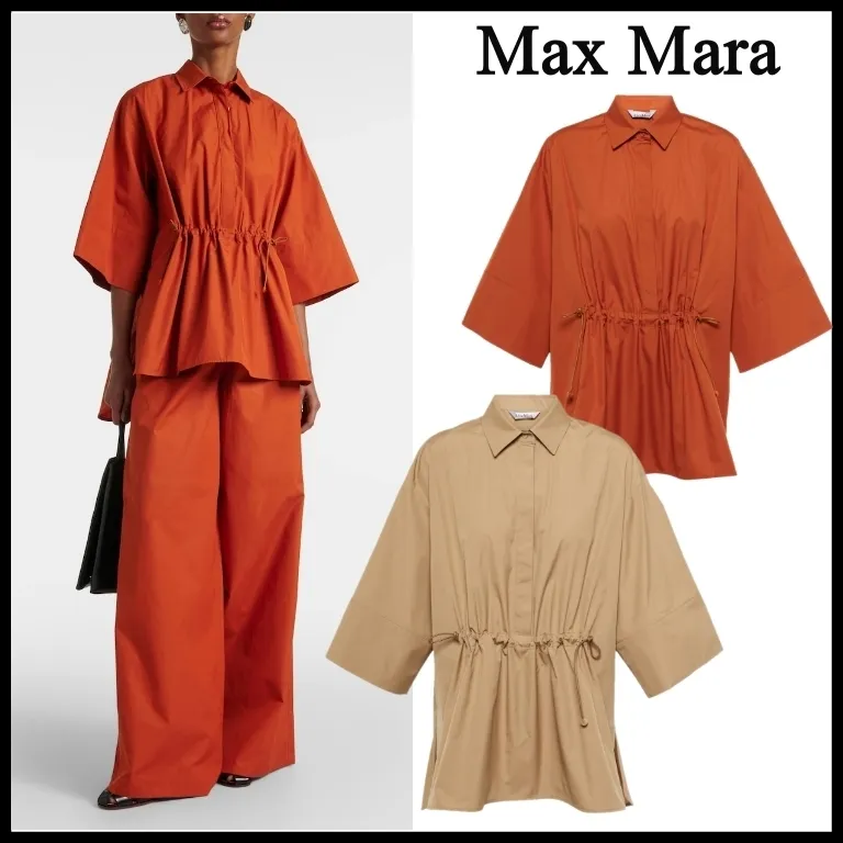 MaxMara  |Plain Cotton Short Sleeves Elegant Style Formal Style