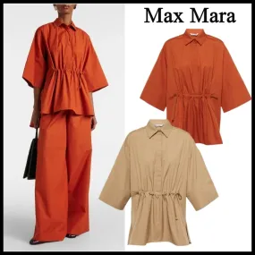 MaxMara  |Plain Cotton Short Sleeves Elegant Style Formal Style