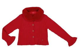 Mayoral Faux Fur Collar Cardigan in Cherry