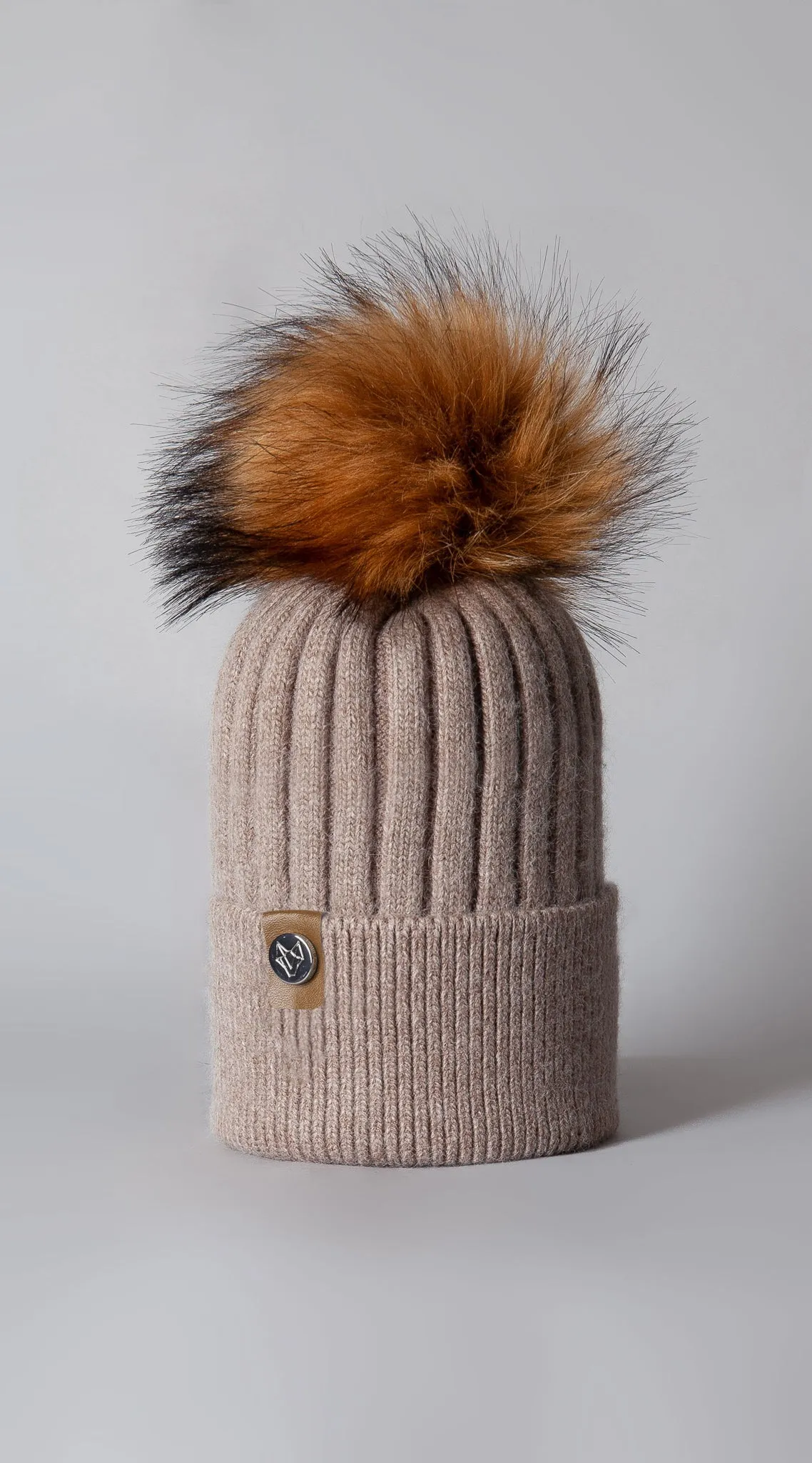 Mens Faux Harley Pom Pom Hat - Oatmeal