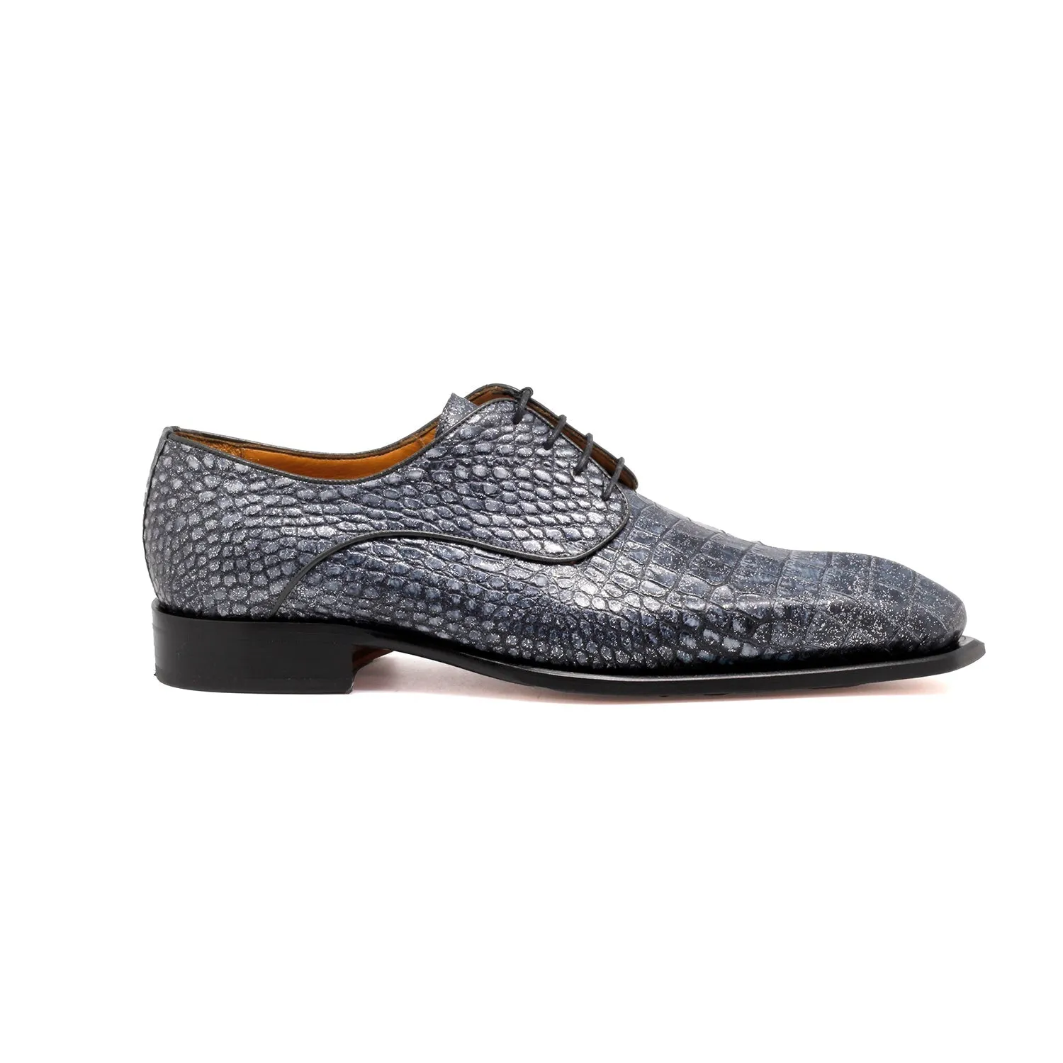 Mister Romani Men's Shoes Crocodile Print Leather Derby Oxfords (MIS1159)