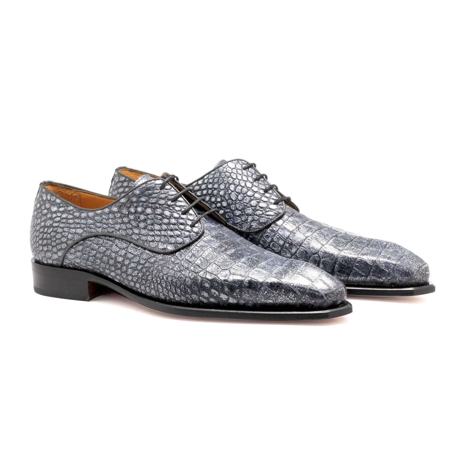 Mister Romani Men's Shoes Crocodile Print Leather Derby Oxfords (MIS1159)