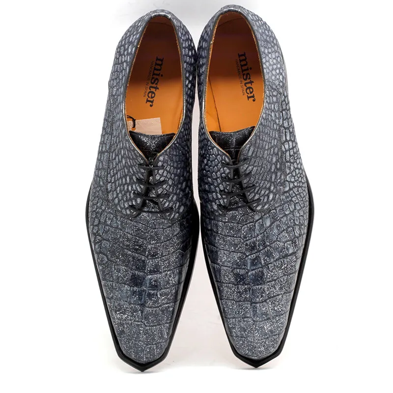 Mister Romani Men's Shoes Crocodile Print Leather Derby Oxfords (MIS1159)