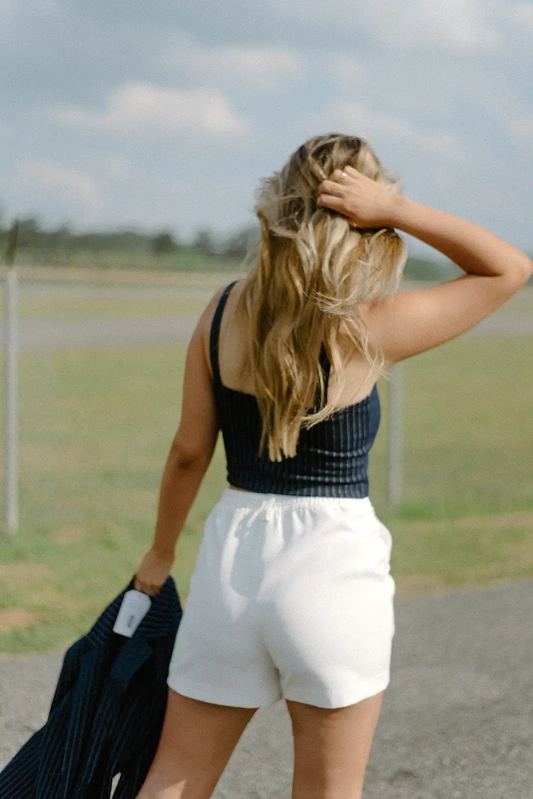 Navy Pinstripe Set Crop Top