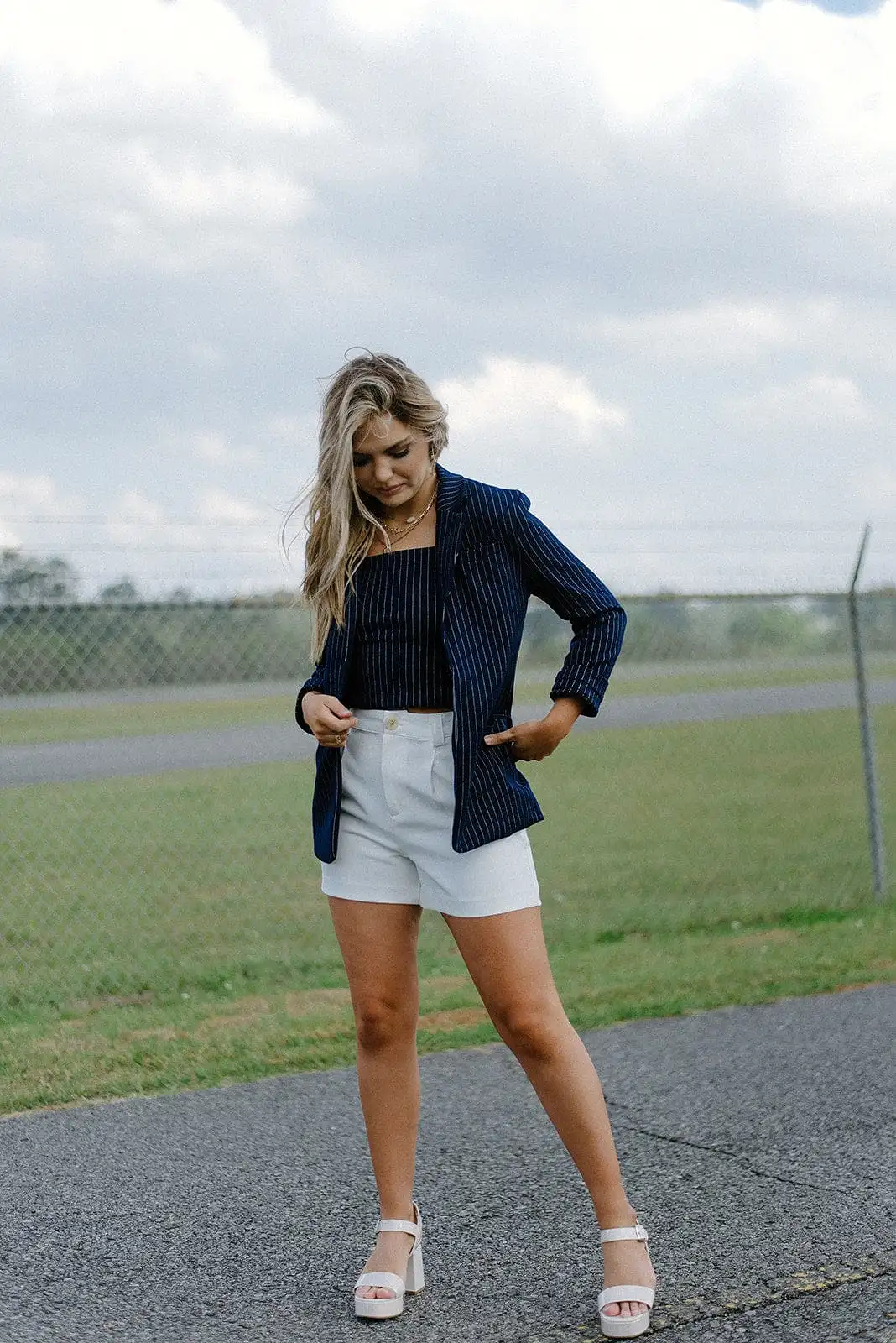 Navy Pinstripe Set Crop Top