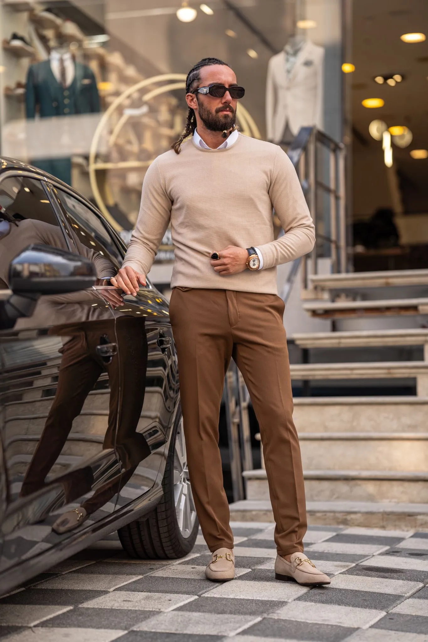 Paul Beige Slim Fit Round Neck Sweater