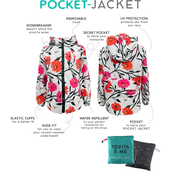 Pepita & Me Abi & Flora Print Pocket Jacket, Red