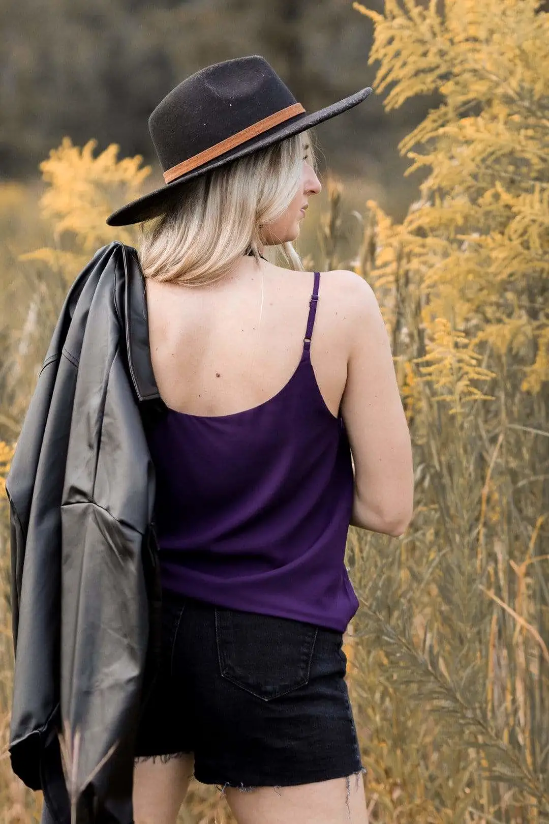 Purple V-Neck Mesh Tank