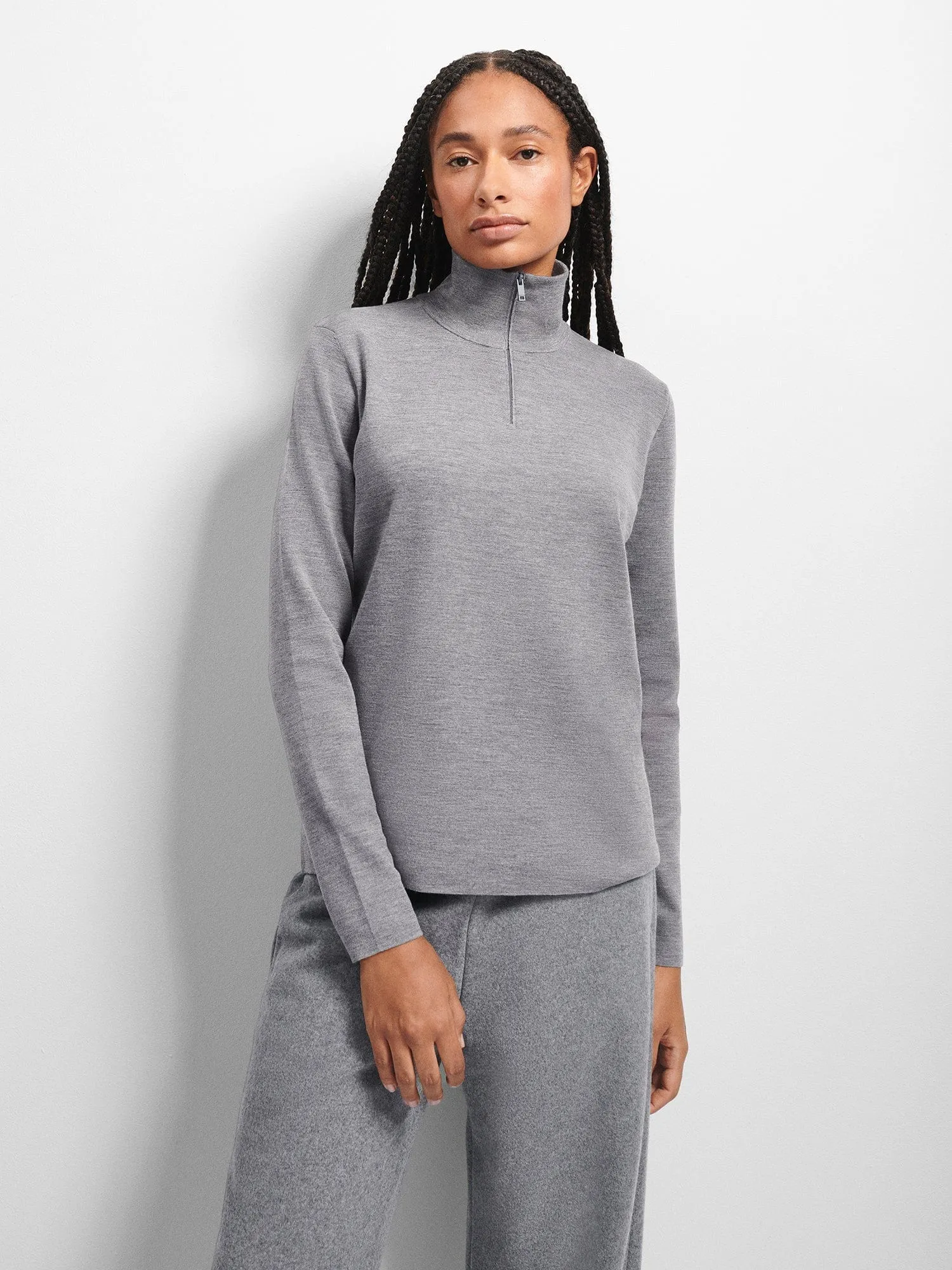 Regenerative Merino Wool Half-Zip Sweater—grey marl