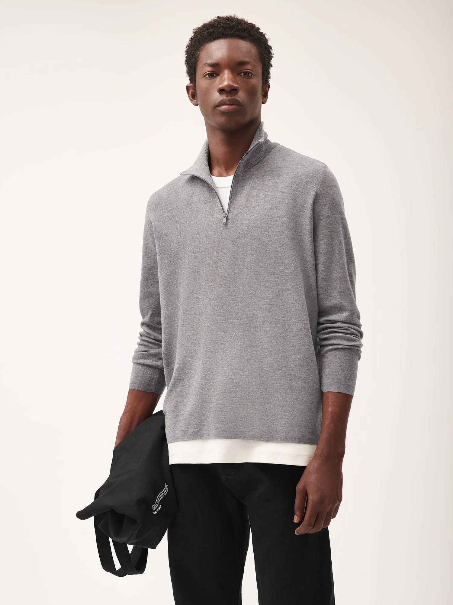 Regenerative Merino Wool Half-Zip Sweater—grey marl