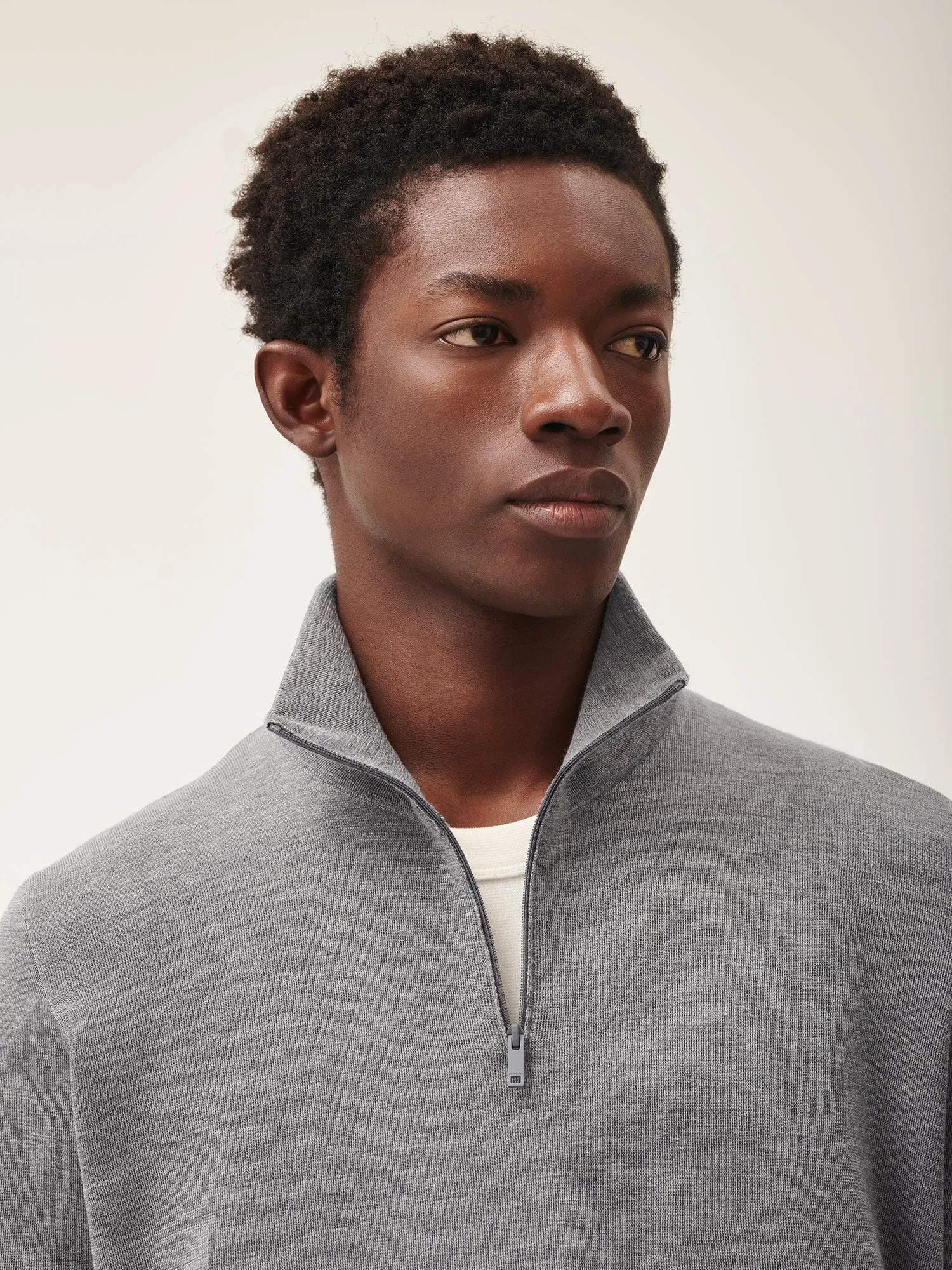 Regenerative Merino Wool Half-Zip Sweater—grey marl