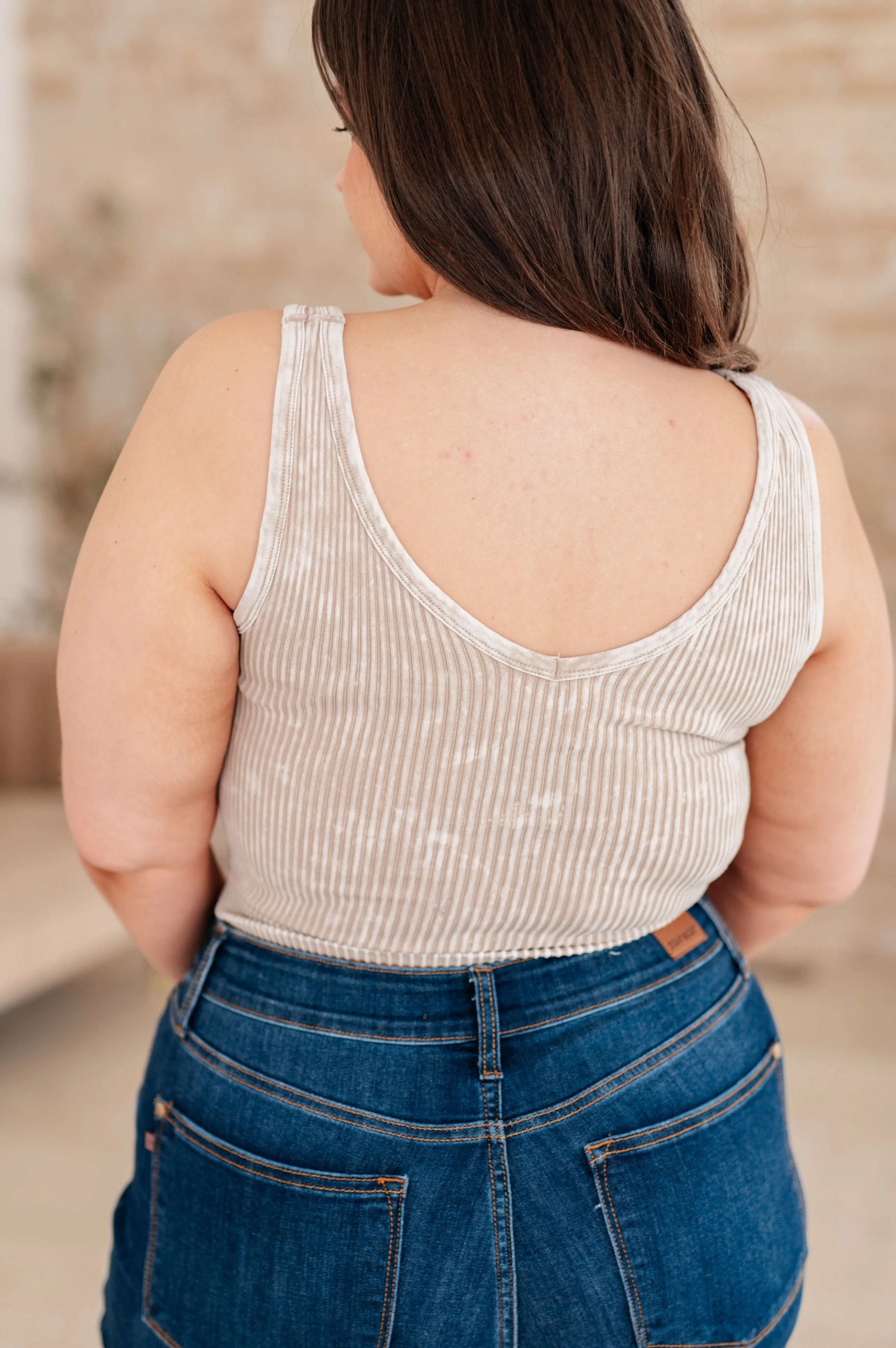 Reversible Mineral Wash Ribbed Tank in Ash Mocha