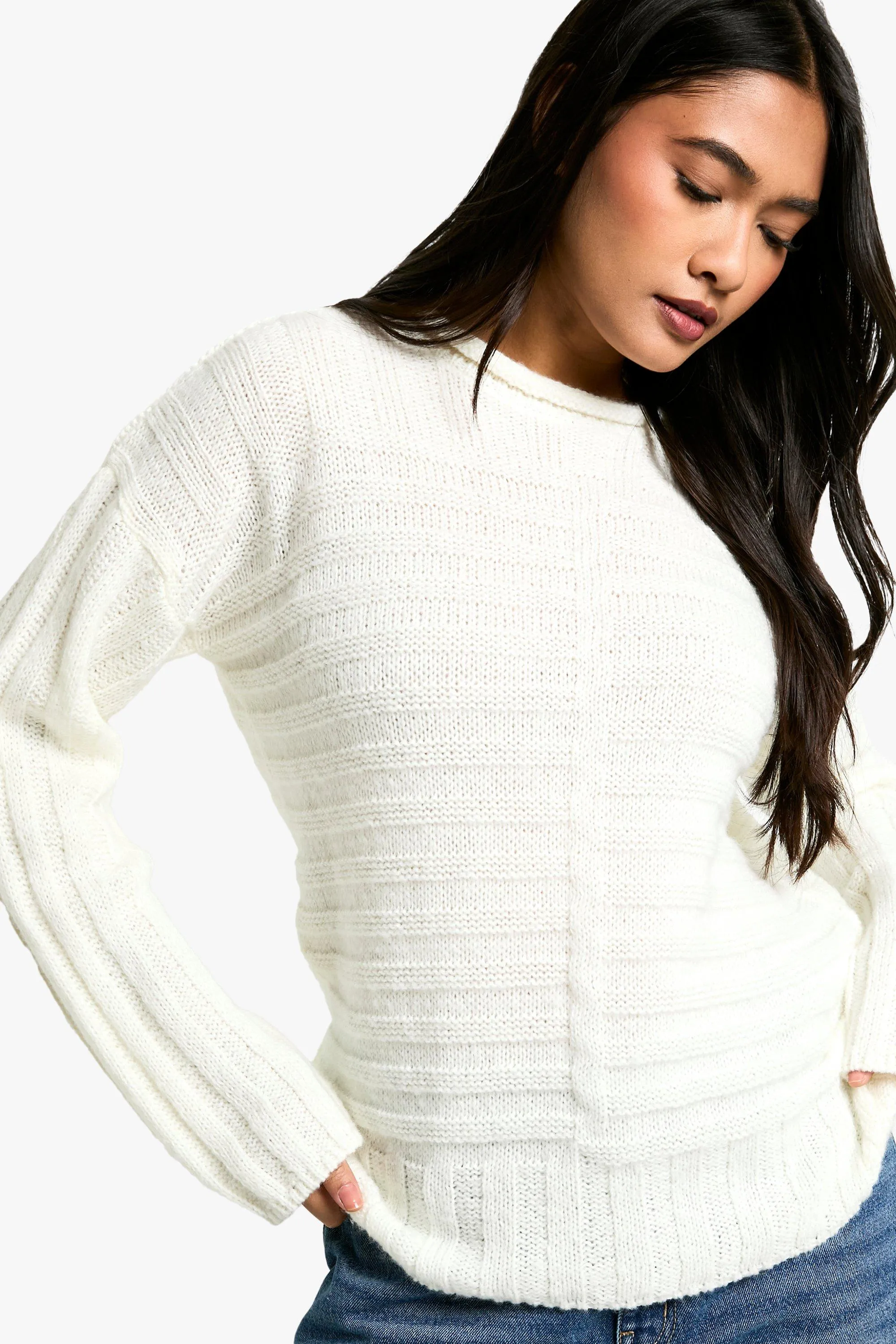 Ribbed Crew Neck Knitted Sweater