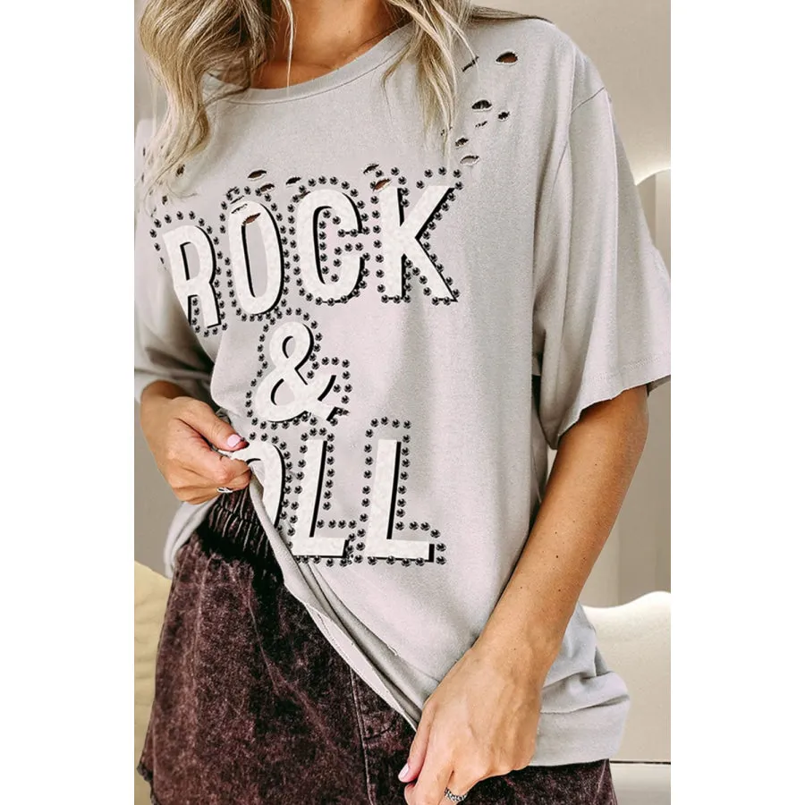 ROCK & ROLL Round Neck Dropped Shoulder T-Shirt