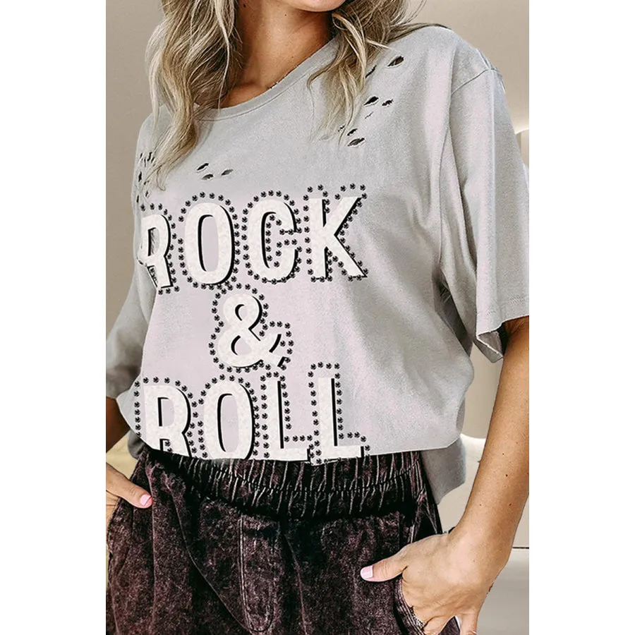 ROCK & ROLL Round Neck Dropped Shoulder T-Shirt