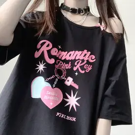 Romantic pink key off shoulder T-shirt