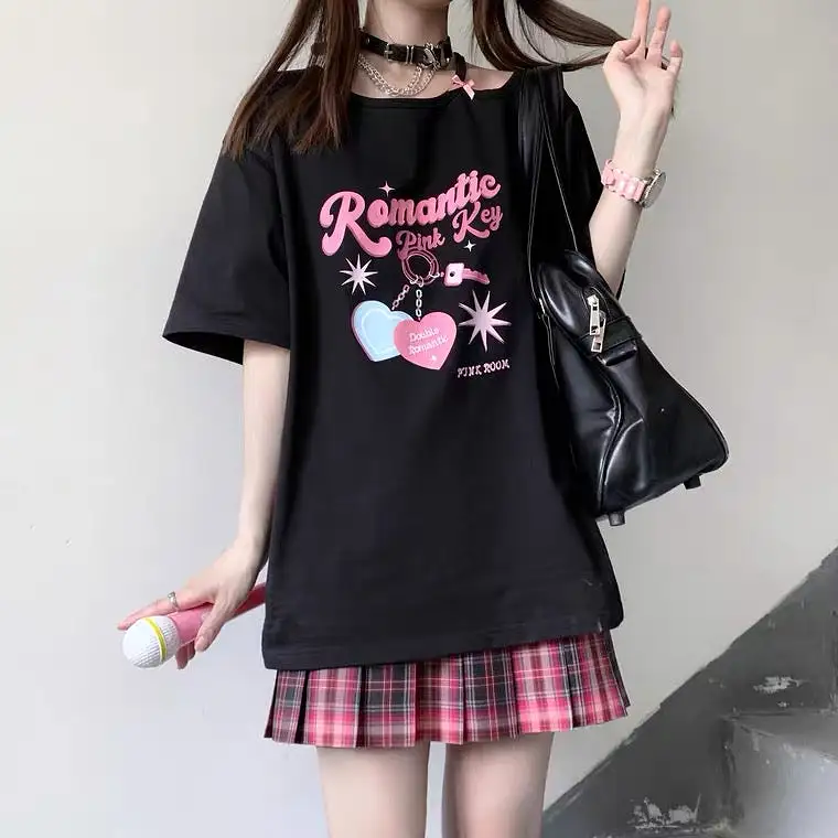 Romantic pink key off shoulder T-shirt