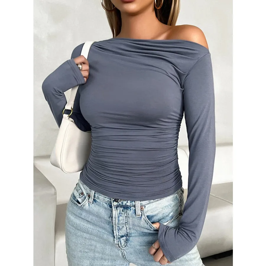 Ruched One Shoulder Long Sleeve T-Shirt