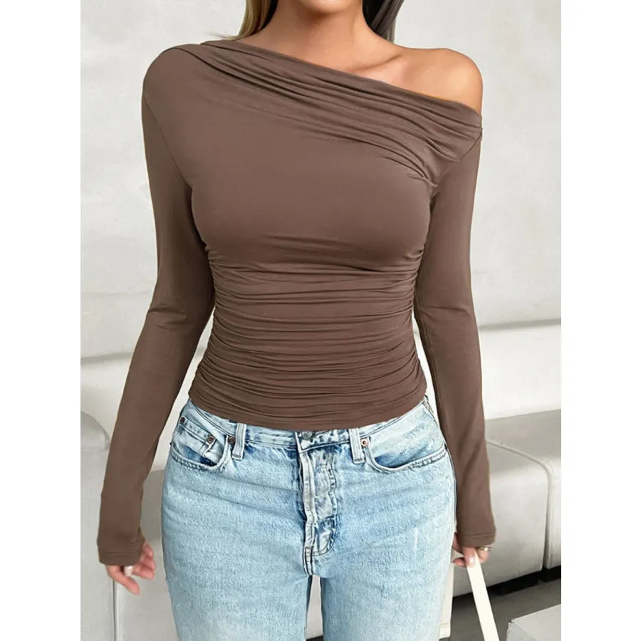 Ruched One Shoulder Long Sleeve T-Shirt