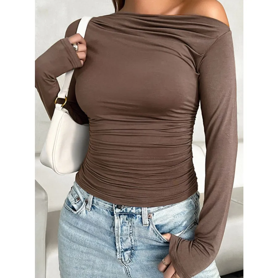 Ruched One Shoulder Long Sleeve T-Shirt