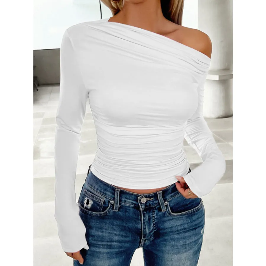 Ruched One Shoulder Long Sleeve T-Shirt