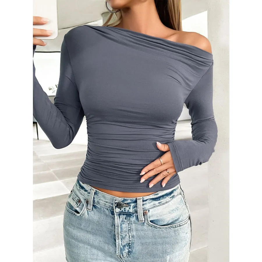 Ruched One Shoulder Long Sleeve T-Shirt