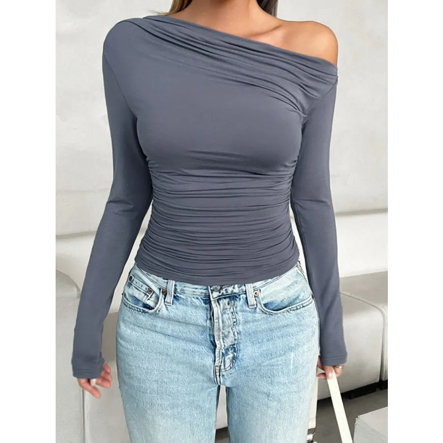 Ruched One Shoulder Long Sleeve T-Shirt