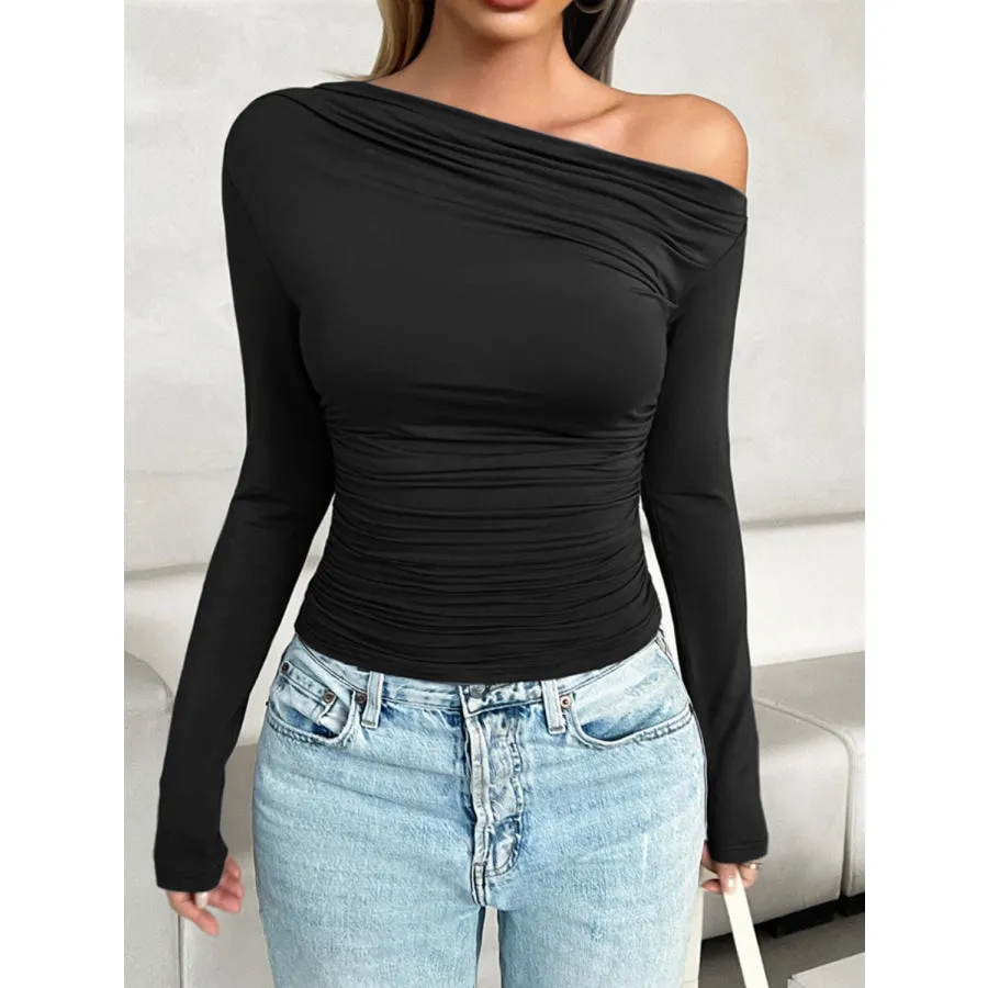 Ruched One Shoulder Long Sleeve T-Shirt