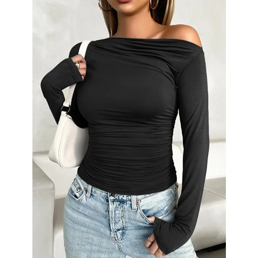 Ruched One Shoulder Long Sleeve T-Shirt