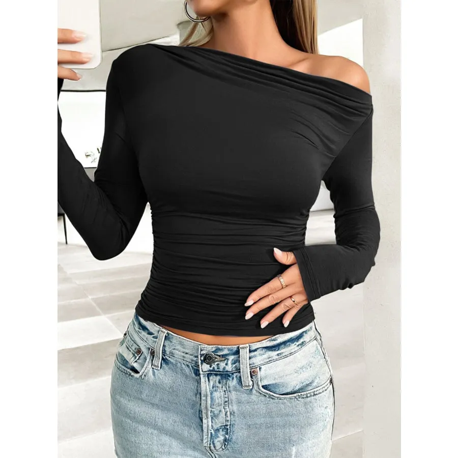 Ruched One Shoulder Long Sleeve T-Shirt