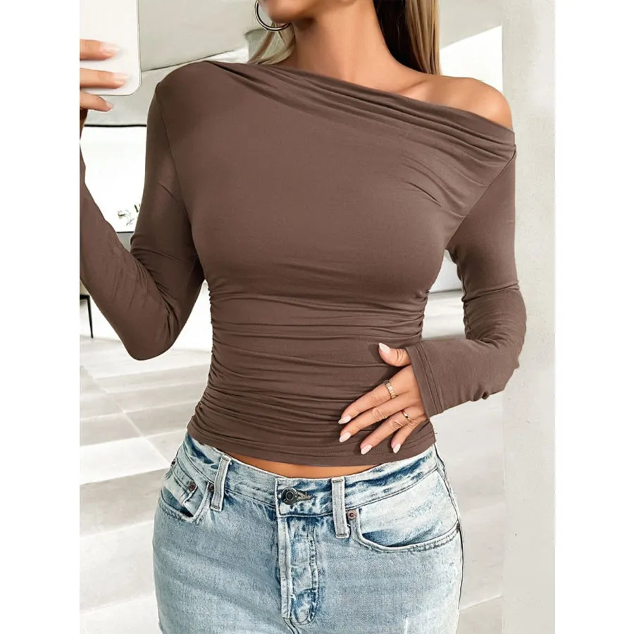 Ruched One Shoulder Long Sleeve T-Shirt