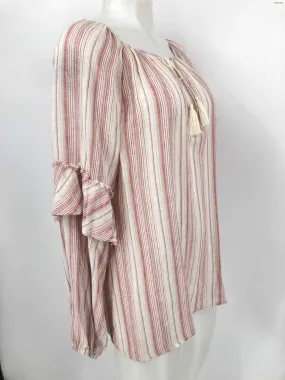 SANCTUARY Pink Cream Multi Linen Blend Striped Longsleeve Size LARGE  (L) Top