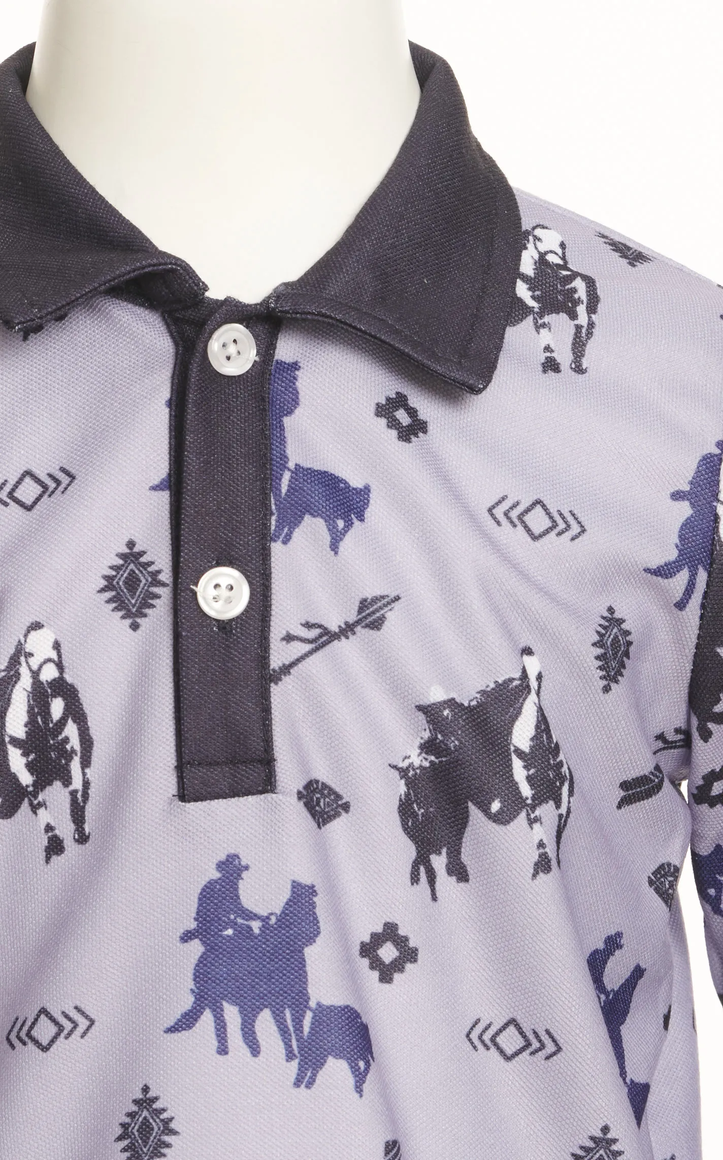 Shea Baby Boy's Dark Lavender & Navy Retro Western Print Long Sleeve Polo Shirt