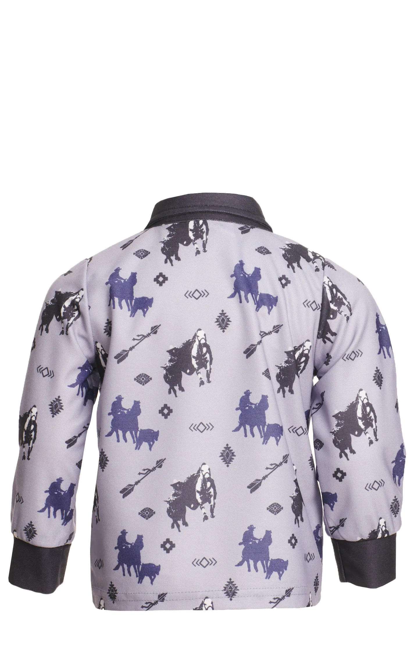 Shea Baby Boy's Dark Lavender & Navy Retro Western Print Long Sleeve Polo Shirt