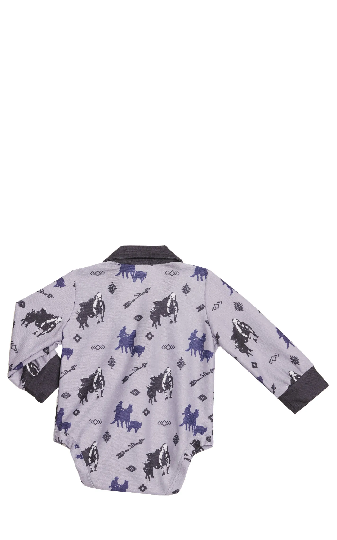 Shea Baby Infant Boy's Dark Lavender & Navy Western Print Long Sleeve Polo Onesie