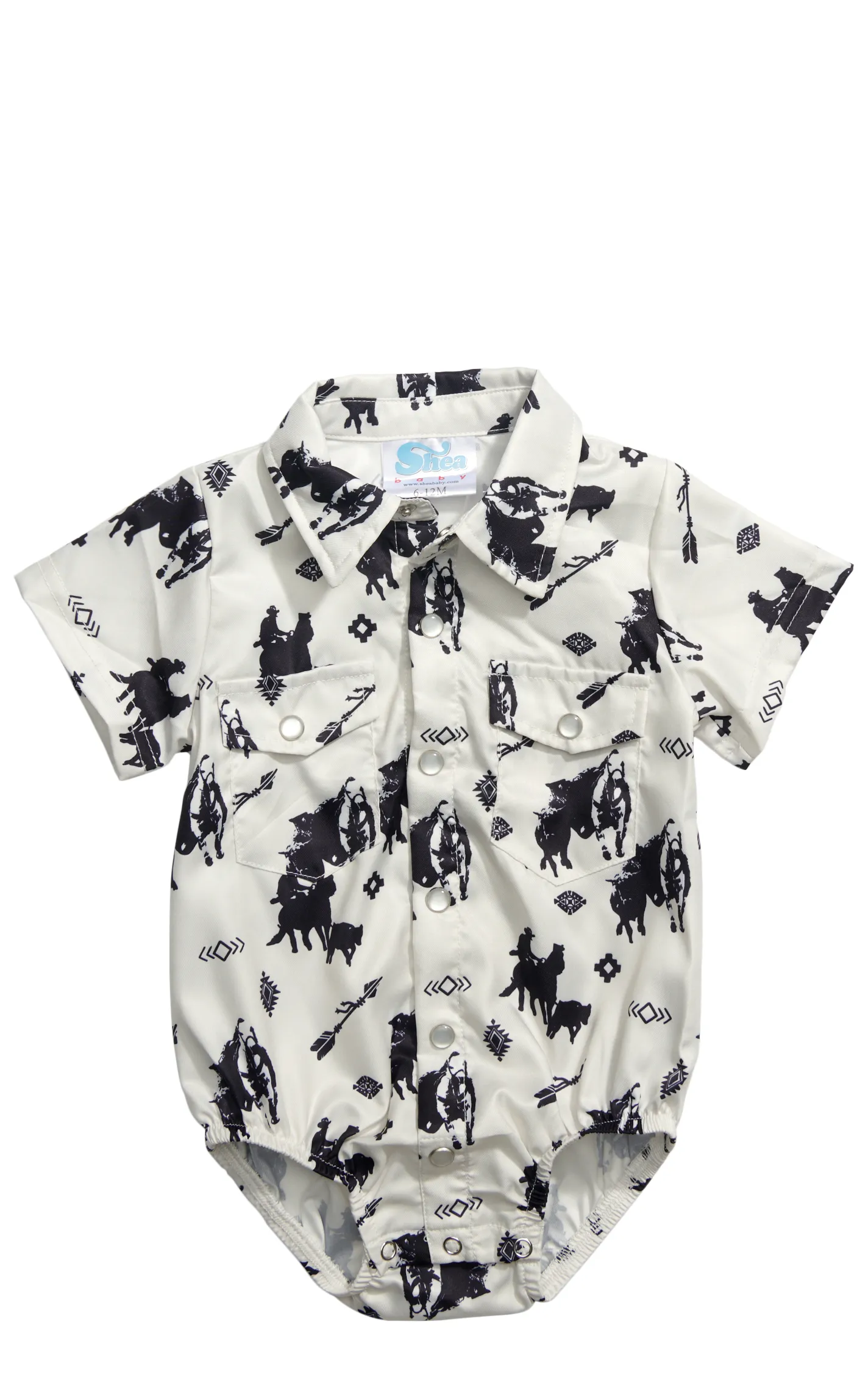 Shea Baby Infant Boy's White & Black Retro Western Print Onesie