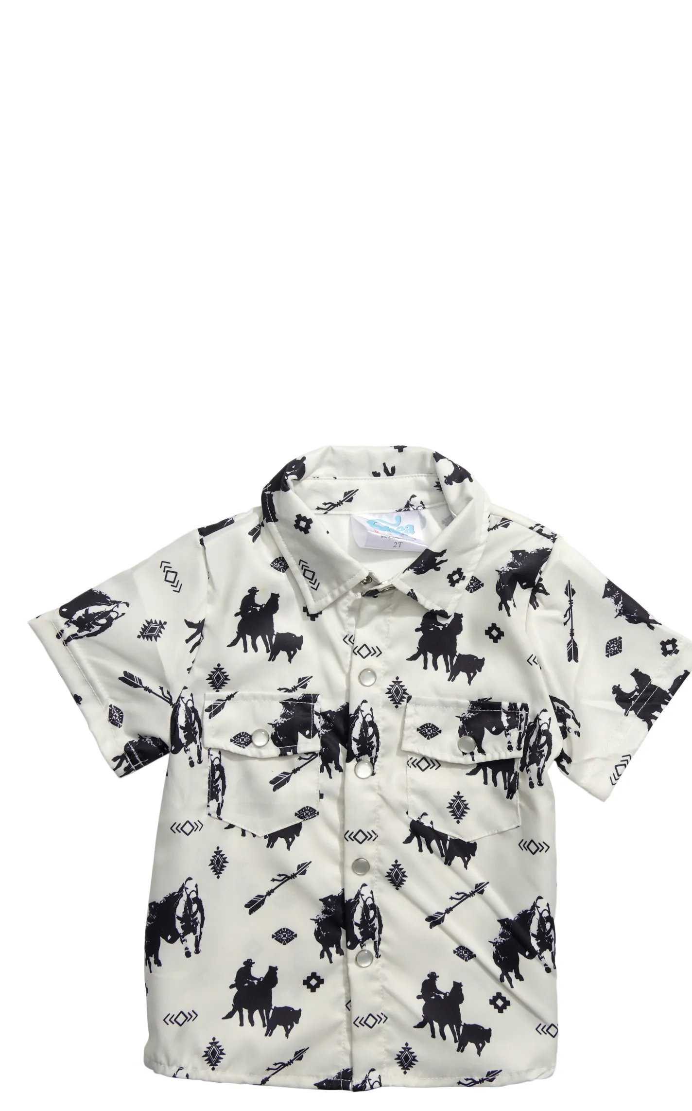 Shea Baby Toddler Boy's White & Black Retro Western Print Shirt 