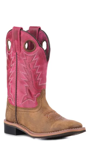 Smoky Mountain Kids Vintage Brown and Pink Square Toe Cowboy Boots