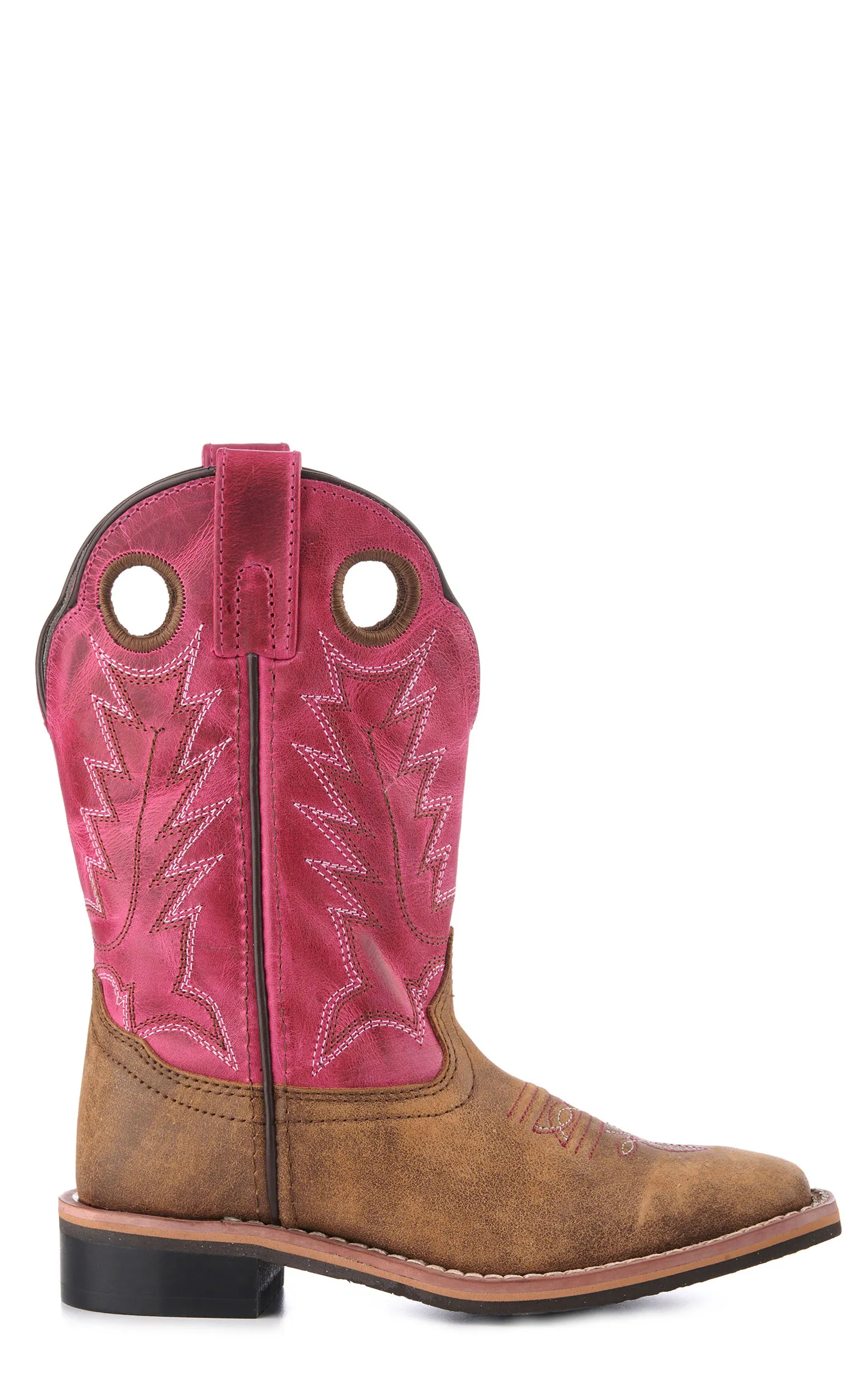 Smoky Mountain Kids Vintage Brown and Pink Square Toe Cowboy Boots