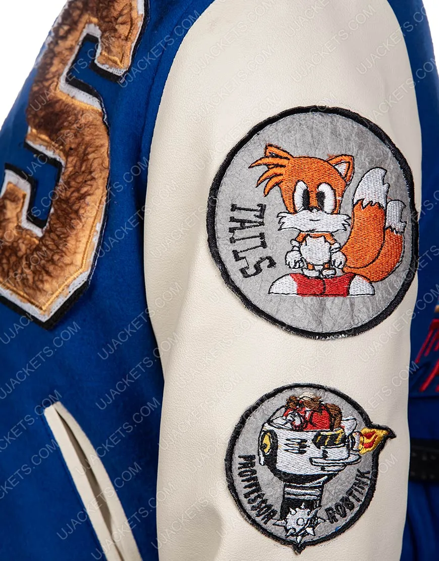 Sonic The Hedgehog Bomber Jacket - Blue & White Varsity Jacket