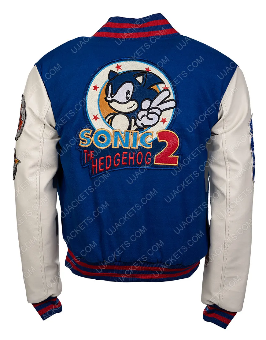 Sonic The Hedgehog Bomber Jacket - Blue & White Varsity Jacket