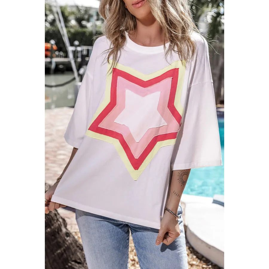 Star Round Neck Dropped Shoulder T-Shirt