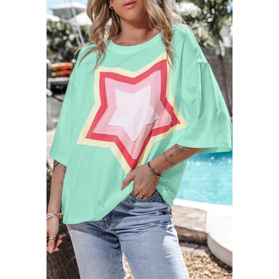 Star Round Neck Dropped Shoulder T-Shirt