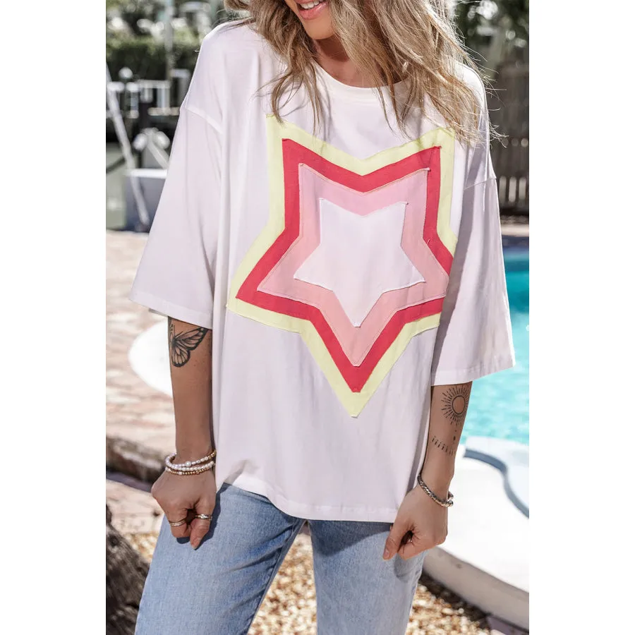 Star Round Neck Dropped Shoulder T-Shirt